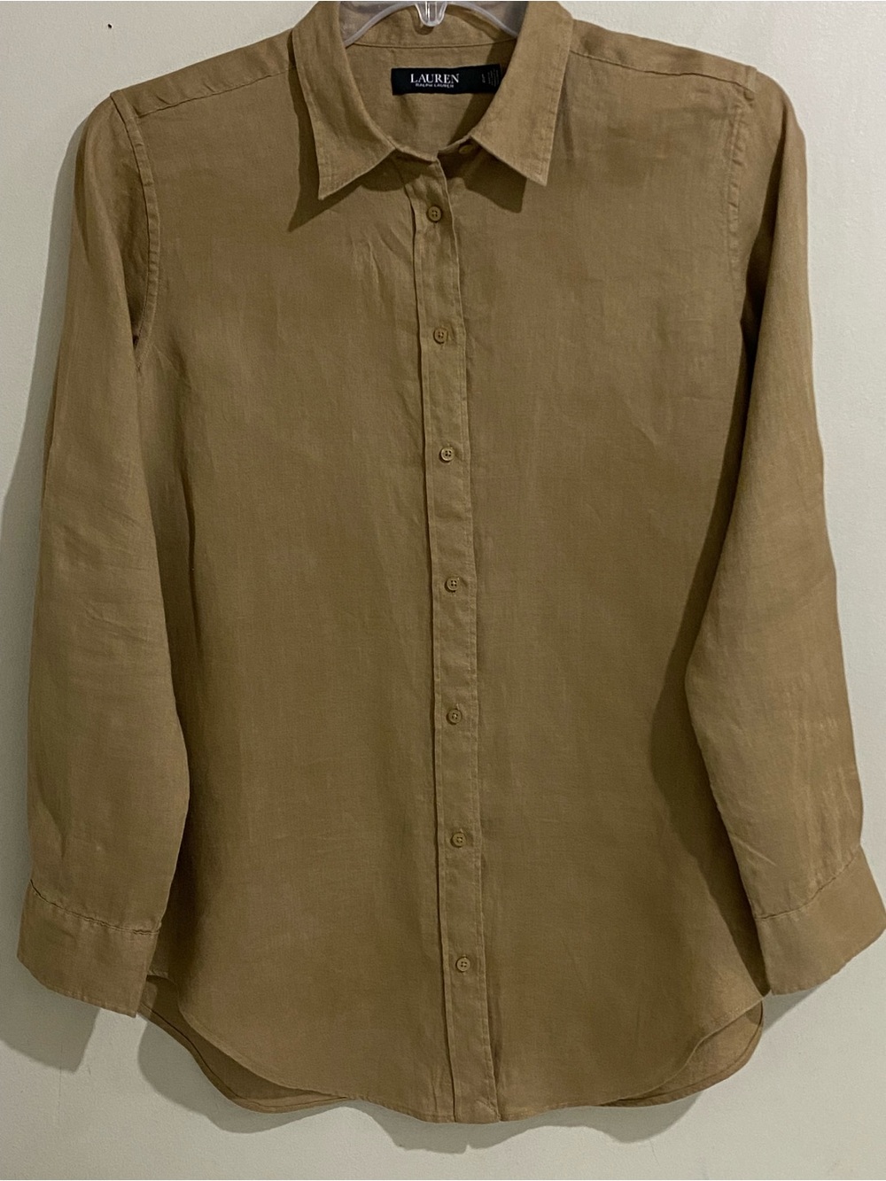 Lauren Ralph Lauren Black Label Women Brown/Tan Button-Down Linen Shirt